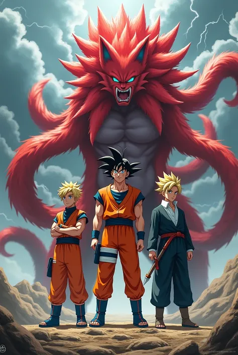 naruto and guko stand with kurama