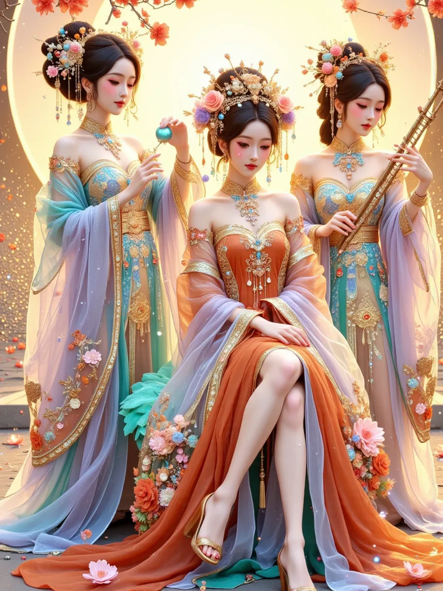 in this painting full of classical charm and modern interest，we saw four q-version girls of tang dynasty ladies，they are present...