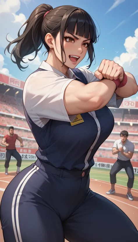 Score_9, Score_8_up, Score_7_up, Score_6_up, Score_5_up, Score_4_up, Source_anime, Tag1, Tag2, quality_masterpiece, Anatomically correct, Huge breasts, Sensual woman, mature female, milf, motherly, Seductive, Medium hair, Black hair, Blunt bangs, Sidelocks...