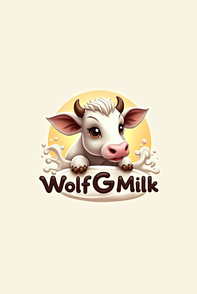 create a logo of curdle milk, the logo must contain the really picture of cow, the brand name Wolf G, and if possible the milk also