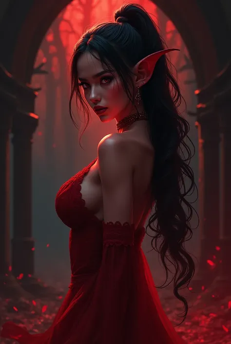 Meru the succubus, Ponytail, Black Hair, Red skin, Succubus, Demoness