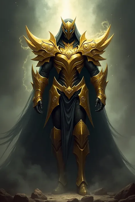 create me a photo of character in cabal online, the force blader character with golden armor set, with dark aura, 