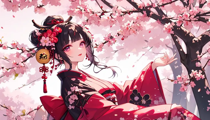  best quality, under a cherry tree ,cute geisha