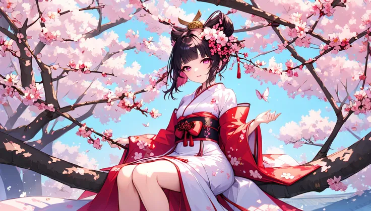  best quality, under a cherry tree ,cute geisha