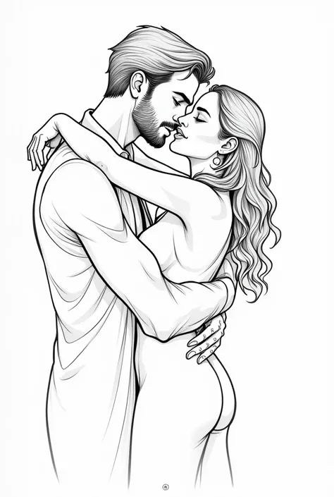 Hot handsome vampire with short hair and beard sucking with his girlfriend coloring page line art clean 