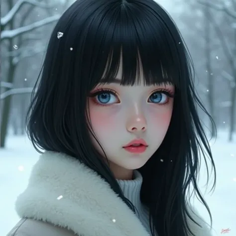  s　Fair skin　winter　Blue Eyes　 black hair　Long, narrow eyes　 bob cut 　 straight hair