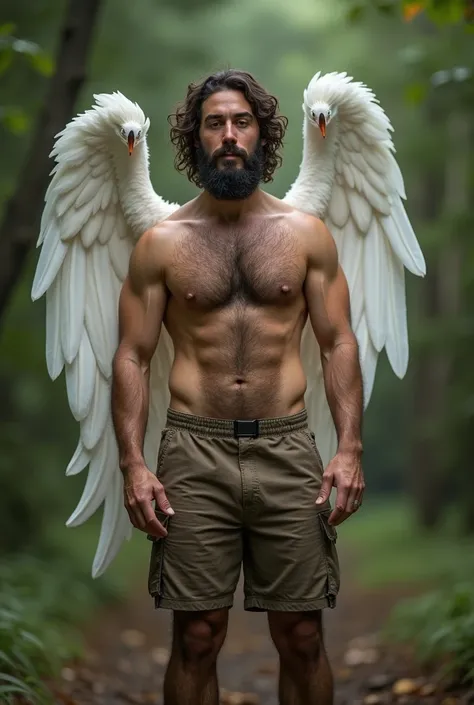 naked man, 32 year old with athletic body  .  (((((( Very hairy and hirsute chest with dense hair all over his torso  ))))))  with hairy arms and legs  .  He has medium-sized wavy dark brown hair and a medium-sized dark brown beard.,tem (((( Long white win...