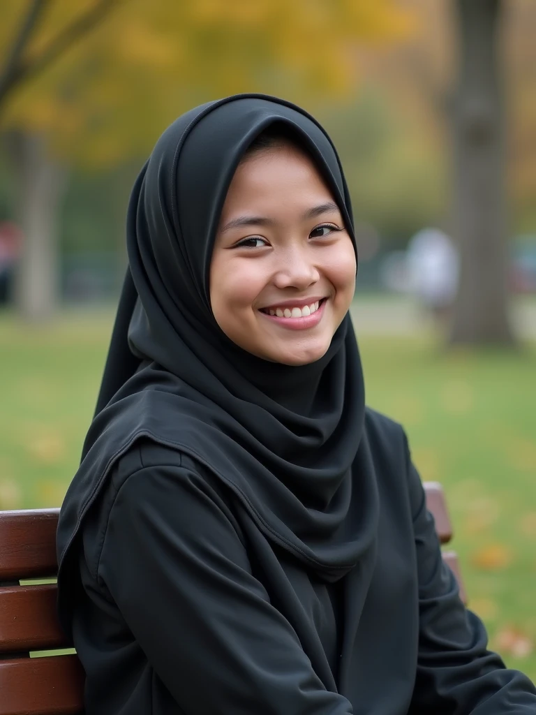 25 years old 2muslim girls,full hijab, You sit in a public park.  , smile, High resolution, Great work, Best quality, details,  HD models. , details عالية, High quality, Very detailed,  quality leather hair band, 