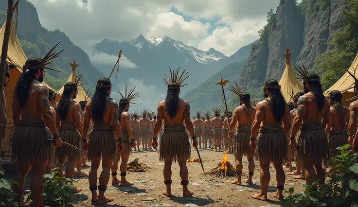 A tribal people preparing for a battle