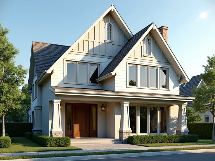 exterior design,gable roof,architecture,renders,sunny day 