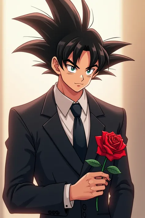 Gif of Goku as a  with a red rose