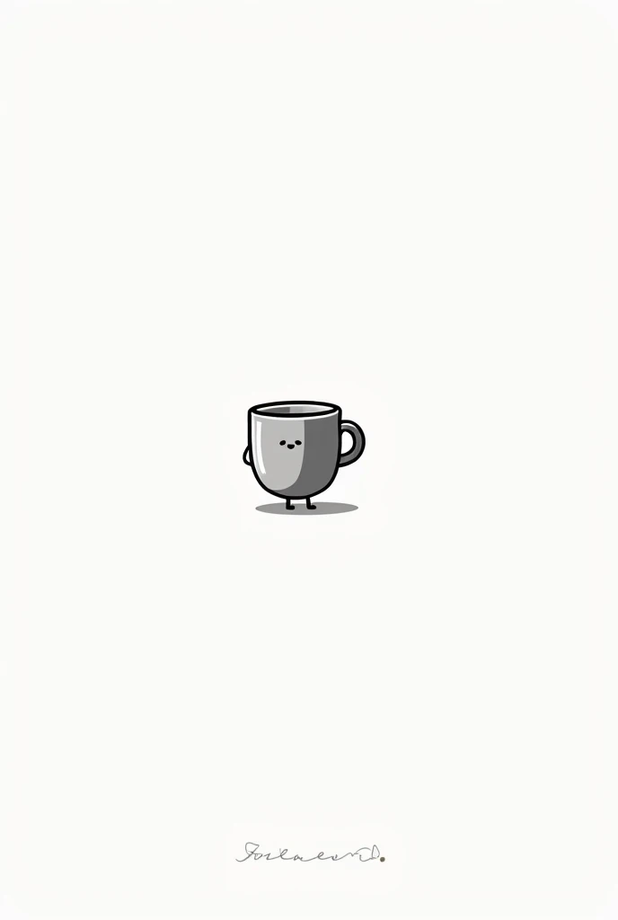  Please write a character with a super cute single-headed coffee cup as a motif。 Only white and black colors are good 。Ill make it an SNS icon 。