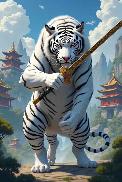  high definition , Black Striped White Tiger, Armed with a saber, แฟนตาซี, ยิ่งใหญ่, สไตล์อนิเมะ, ประเทศจีน