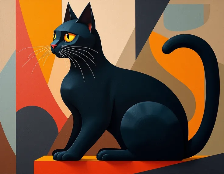 painting - black cat in cubism style, 4k resolution 