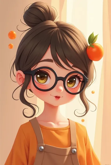 The product of a combination of persimmons and humans wears black-rimmed glasses，woman，Kawaii