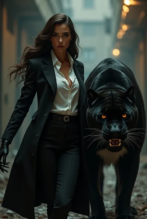 A dangerous Mafia woman with an aggressive panther 