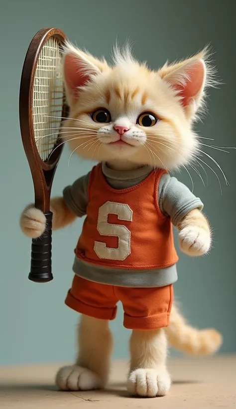 Live action with a tennis racket, dress up a ragdoll cat with a smile