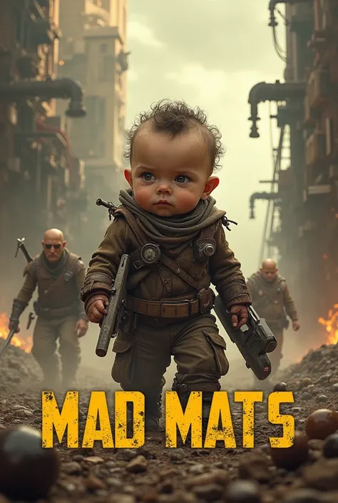  Make me a movie poster in the style of Mad Max, with the title "Mad Mats" And as the main character a baby face . Please a bit more steampunk and more realistic. Please use an original poster of Mad Max Fury Road and replace Tom Hardy with a baby