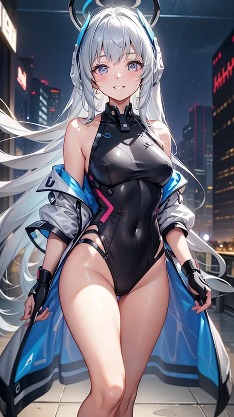 (   best quality ,4K,8K,   high resolution, masterpiece :1.2),     super detailed    ,  girl ，Holy，(   silver white hair   ) ，Both hands hold a huge pistol，obsessed，  graceful standing，玩得  happy  ，in love，  cute cloth   ， Exquisite clothing，pattern，Swimsui...