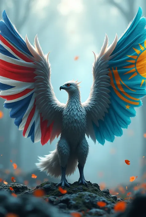 draw the flag of Great Britain and Kazakhstan in the form of wings