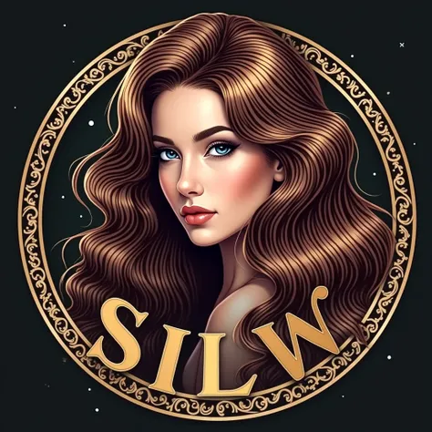  Create circular logo written in Spanish that says SILK HAIR , personalized letters  , hairdressing ornaments and accessories  ,  behind the logo a model with her beautiful and shiny hair  , bold colors  , digital image ,  High resolution,  The best qualit...