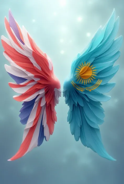 draw the flag of Great Britain and Kazakhstan in the form of wings in a transparent background