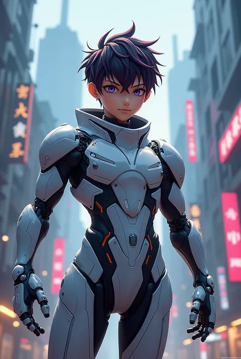 anime boy wearing robotic armor