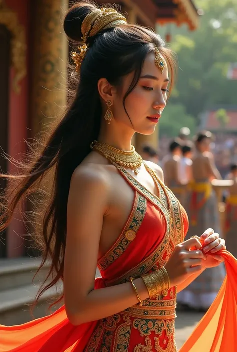 Thai Dancing Girl in Thai Dress With Hair Loose