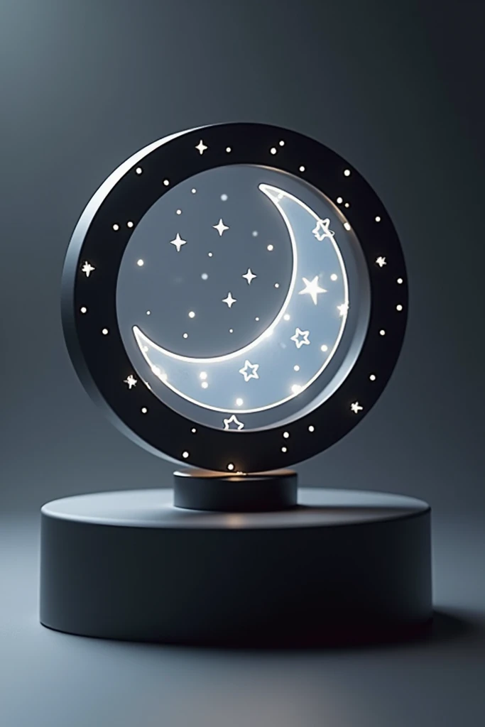  Create a lighstick for a kpop group called “Moonlight” the main color is black and white/gray the concept is of a moon with stars . with its box