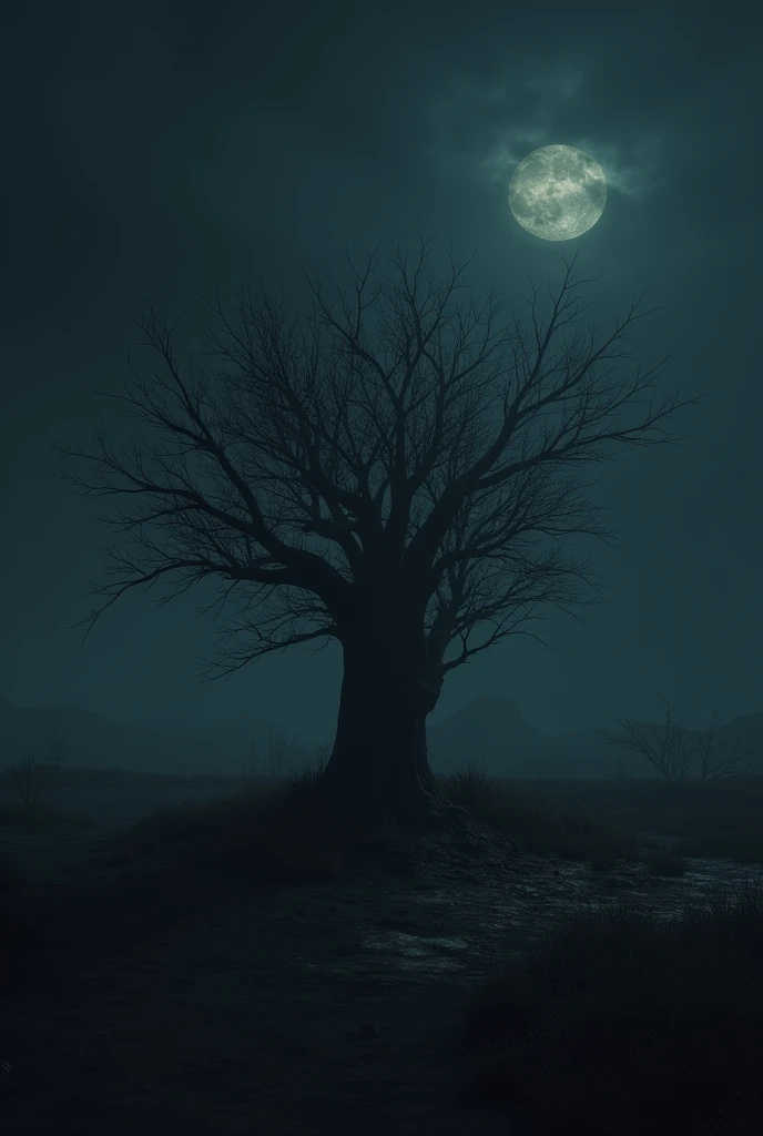 A bush at an abandoned site in an empty place at night