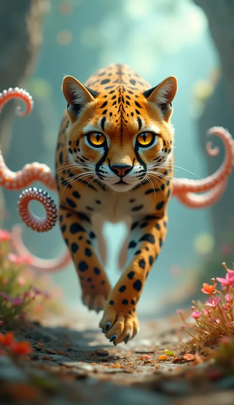 [Animation: A cheetah with octopus-like appendages