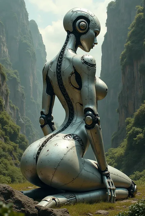 There is a giant ancient robot in the shape of a beautiful woman lying face down with her butt sticking out. No nfsw generated.