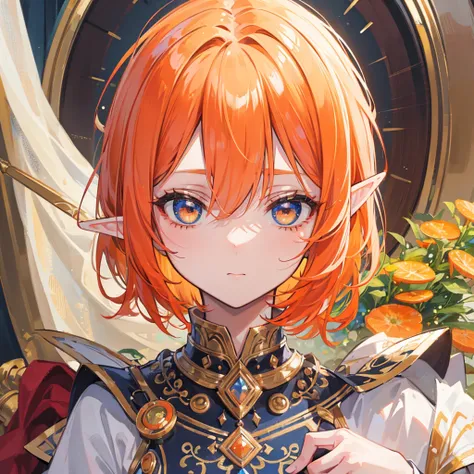 (( best quality)), ((masterpiece)), ( Details),  perfect face,juvenile,Bob Head ,Orange Hair,Elf