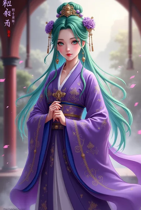 Maomao (green haired) from apothecary diaries with purple coloured hanfu