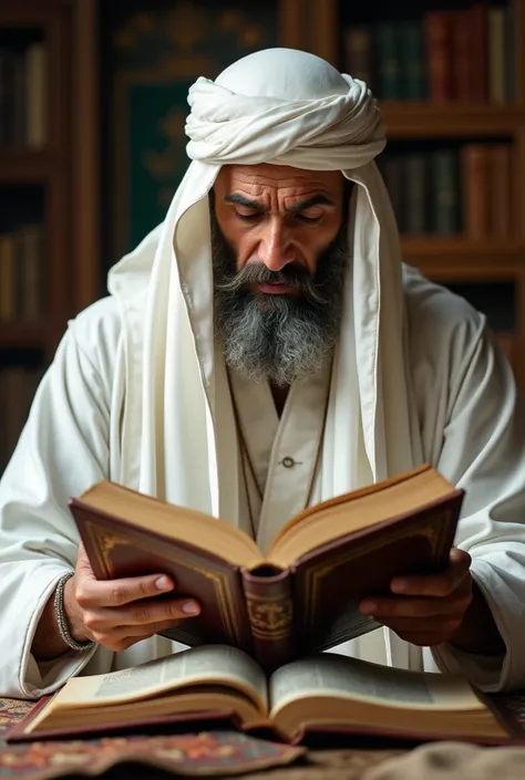 Whit dress al aalim man  is read arabic books 