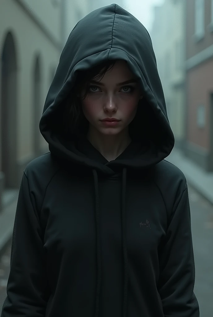 girl in a black hoodie