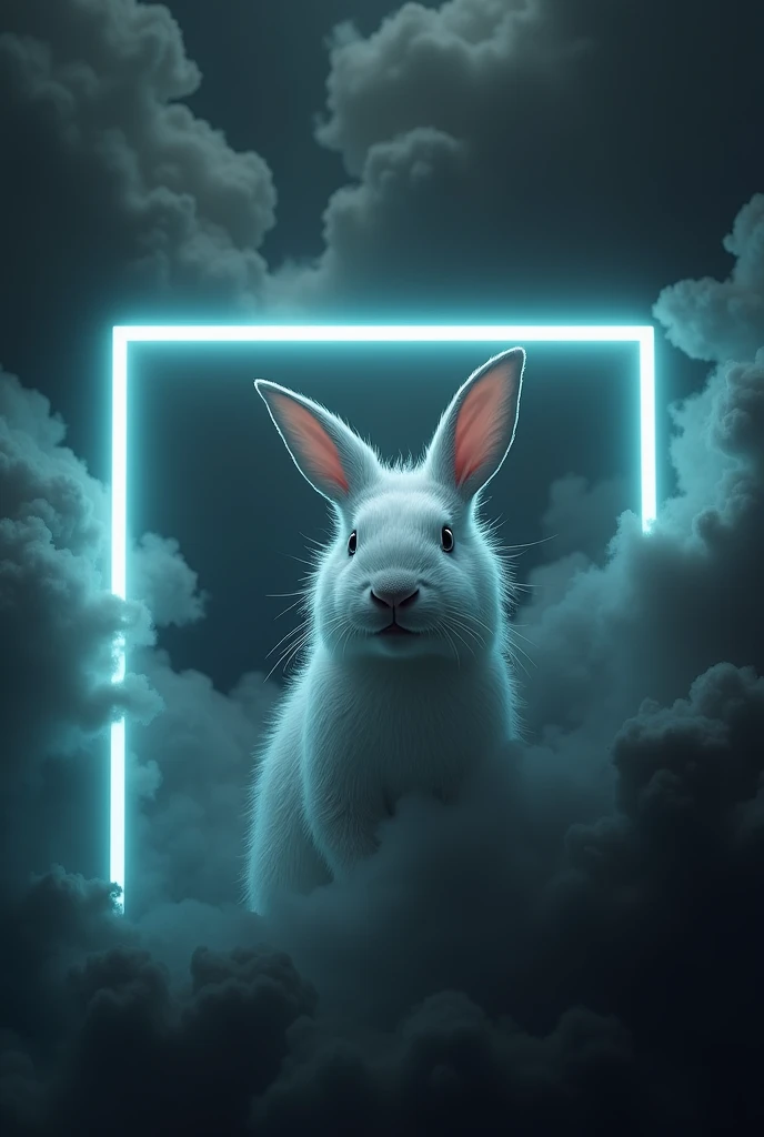 Shark and White rabbit. Black cloud  Neon cube. Hybrid version 