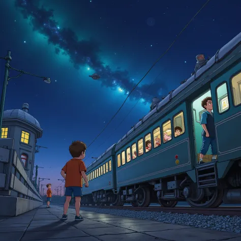 Night on the Galactic Railway, Giovanni and Campanella are boys and best friends. On the night of the Star Festival, the two board the Galaxy Express and travel through space and the present, past, and future.