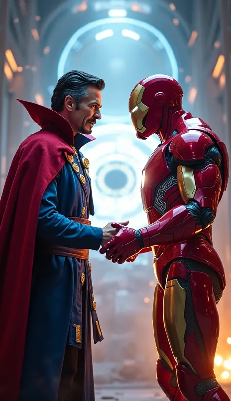 Doctor strange and ironman facing each other 