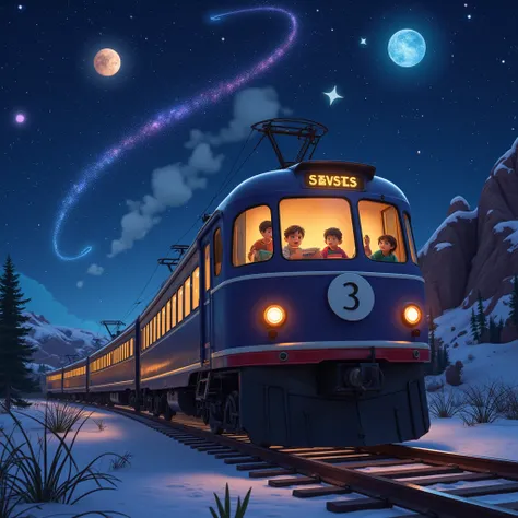 Night on the Galactic Railway, Giovanni and Campanella are boys and best friends. On the night of the Star Festival, the two board the Galaxy Express and travel through space and the present, past, and future.