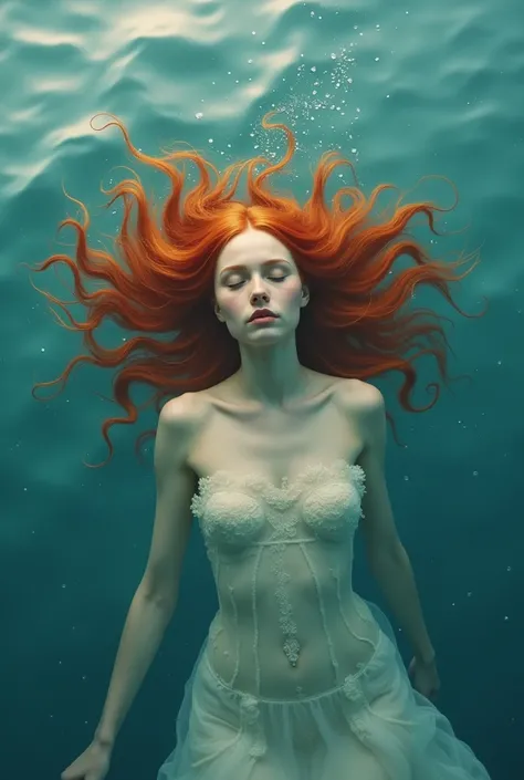 A girl with red hair in the sea