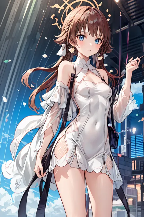 long dark-haired girl in a white dress，((  best quality )), ( very detailed), (  high leg cut ), 高いly detailed,  high-definition...