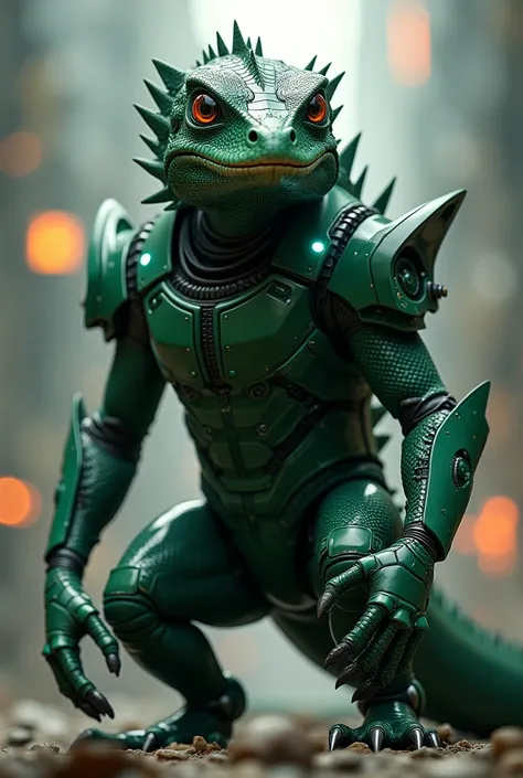 The lizard, in tech armor, dark green armor