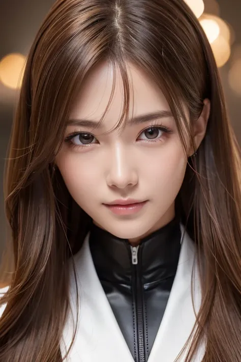  1 girl, face close-up、 ランダムパターンのShinyプリントスーツ、 latex bodysuit、Knee-high boots、 face close-up、
Huge 、Long brown hair、Shiny, Oily skin、  growing skin  、 white skin、Flying debris,  best quality , Realistic,   very detailed , finely,  Kampala,   8k Dende wallp...