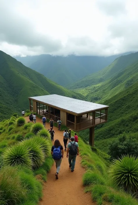  The The image captures a green and lively mountainous landscape in Choachí , Colombia.  in the background ,  the undulating hills covered with vegetation extends to the horizon under a cloudy sky that suggests a cool and humid climate .  Deep shades of gr...