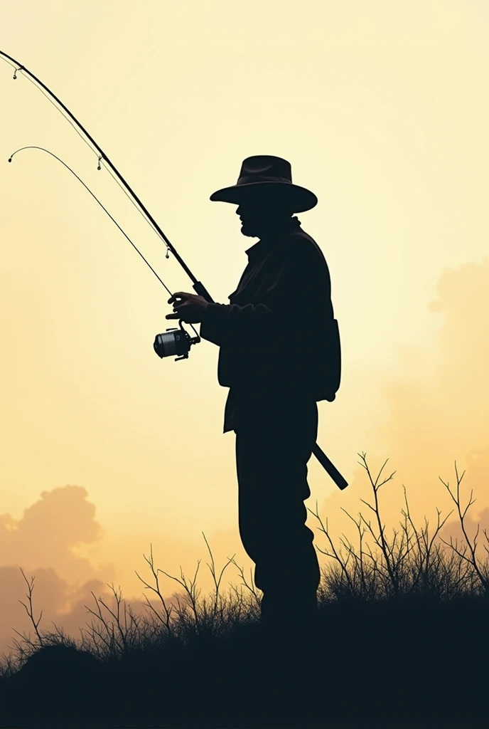 Colored black, Fisher silhouette (no face) with hat and rod behind. And also using buff with white color