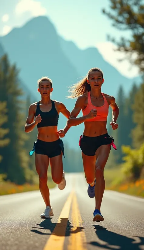 Sports advertisement for a marathon with a man and a woman