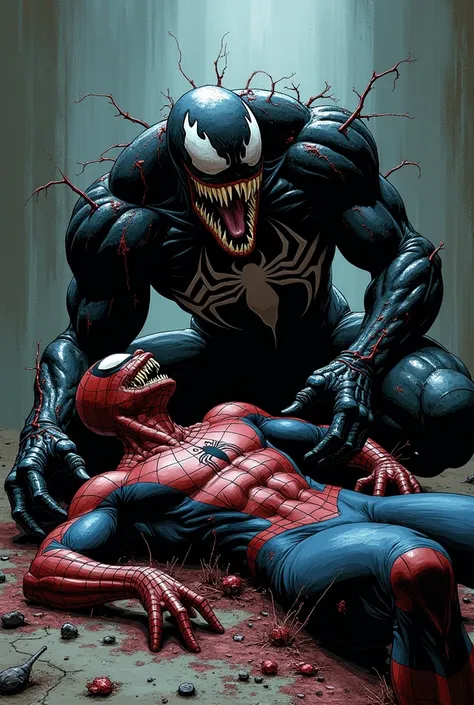 venom laughs as it decomposes spider-man