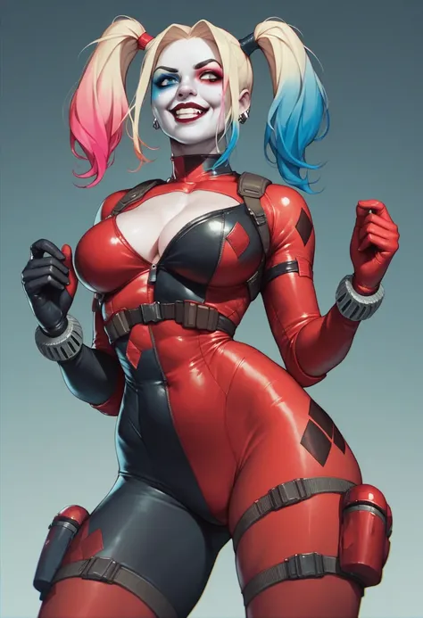 Harley Quinn as Iron Man. 1girl, solo, breasts, large breasts