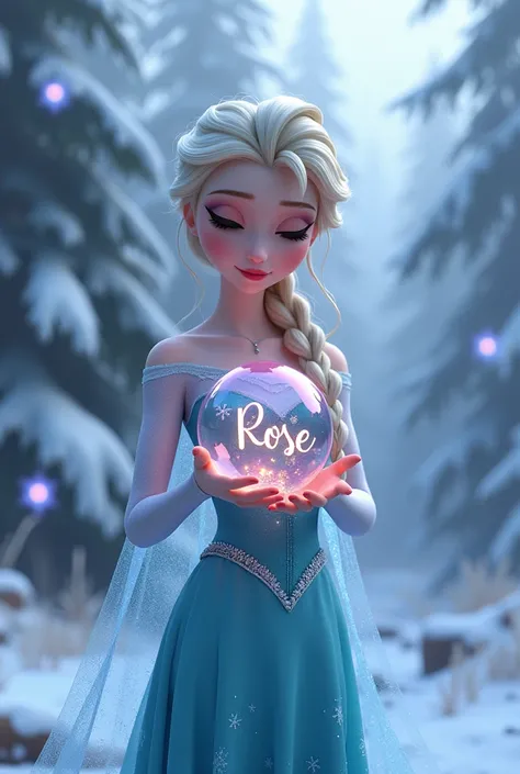  Elsa from the Snow Queen holding a bubble with the name RoSe written on it. Christmas fairy decor  